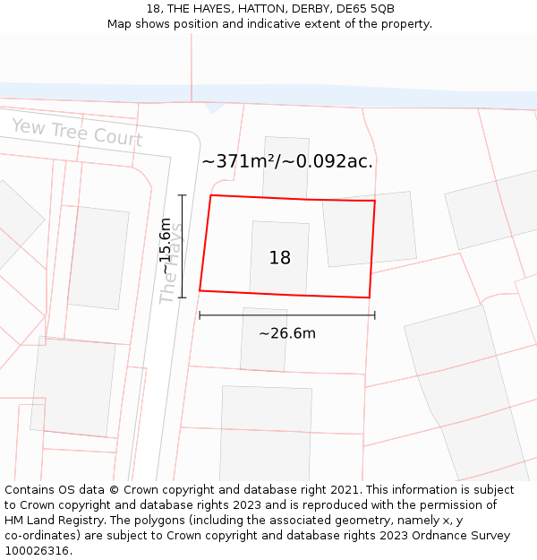 18, THE HAYES, HATTON, DERBY, DE65 5QB: Plot and title map