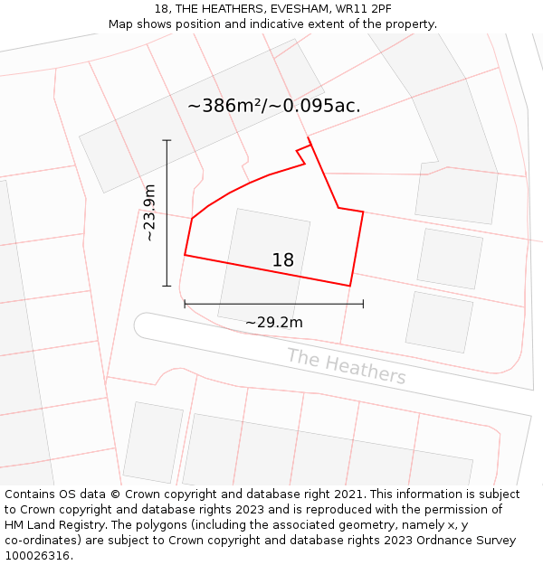 18, THE HEATHERS, EVESHAM, WR11 2PF: Plot and title map