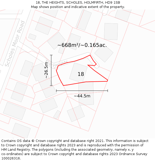 18, THE HEIGHTS, SCHOLES, HOLMFIRTH, HD9 1SB: Plot and title map