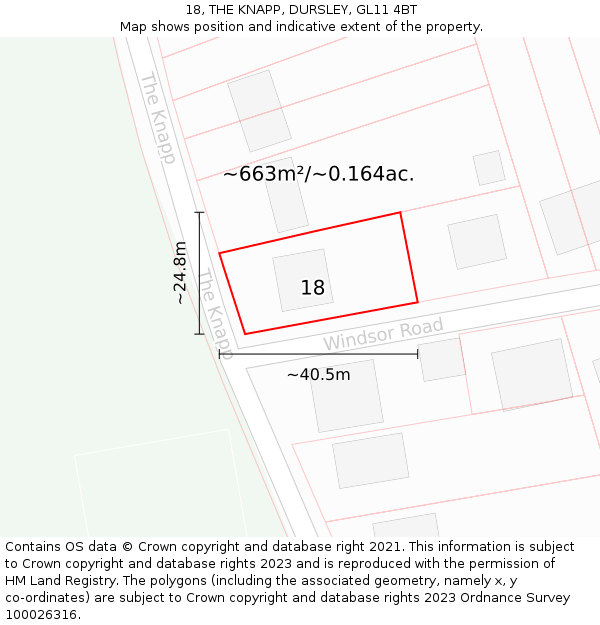 18, THE KNAPP, DURSLEY, GL11 4BT: Plot and title map