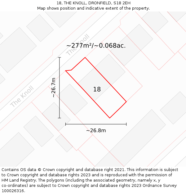 18, THE KNOLL, DRONFIELD, S18 2EH: Plot and title map