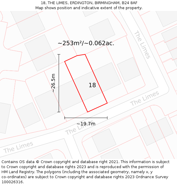 18, THE LIMES, ERDINGTON, BIRMINGHAM, B24 8AF: Plot and title map