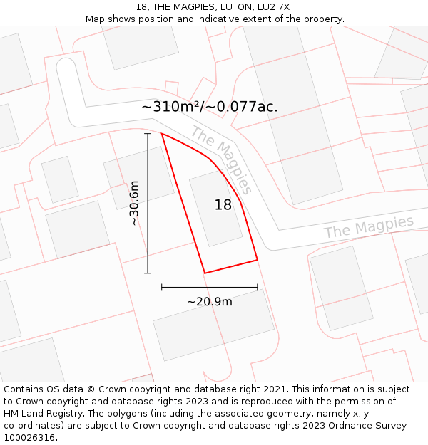 18, THE MAGPIES, LUTON, LU2 7XT: Plot and title map