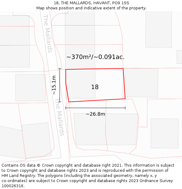 18, THE MALLARDS, HAVANT, PO9 1SS: Plot and title map