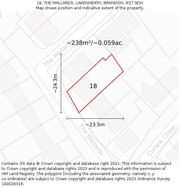 18, THE MALLARDS, LAKENHEATH, BRANDON, IP27 9DH: Plot and title map