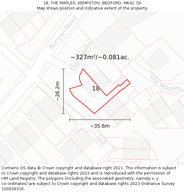 18, THE MAPLES, KEMPSTON, BEDFORD, MK42 7JX: Plot and title map