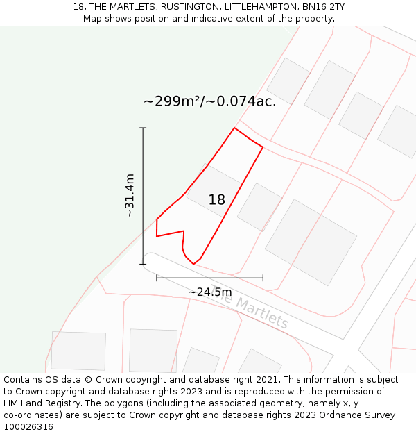 18, THE MARTLETS, RUSTINGTON, LITTLEHAMPTON, BN16 2TY: Plot and title map