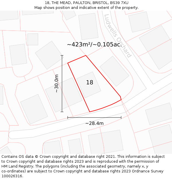 18, THE MEAD, PAULTON, BRISTOL, BS39 7XU: Plot and title map