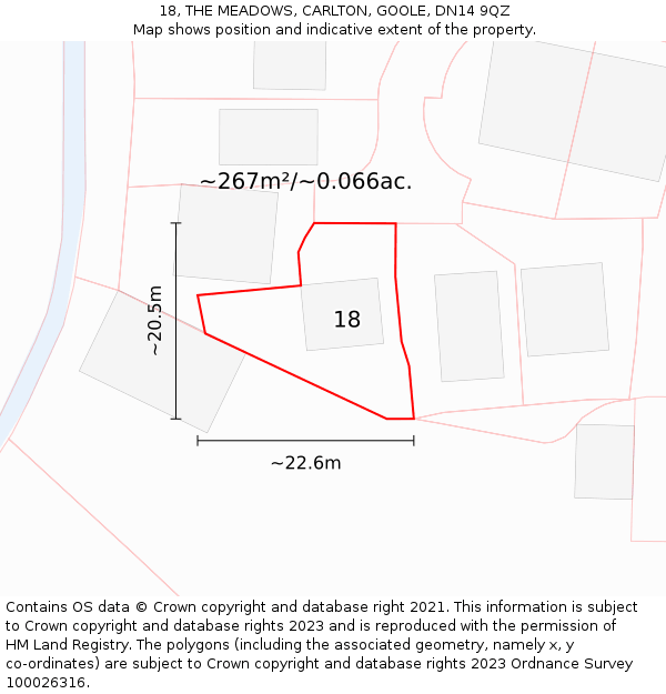 18, THE MEADOWS, CARLTON, GOOLE, DN14 9QZ: Plot and title map