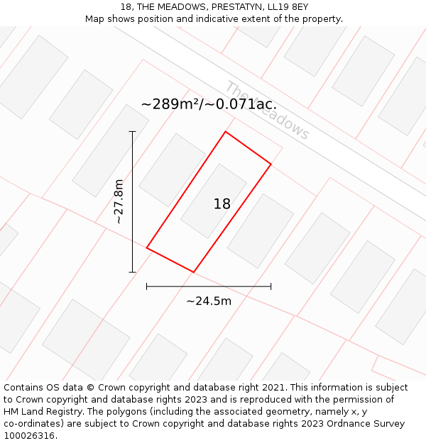 18, THE MEADOWS, PRESTATYN, LL19 8EY: Plot and title map