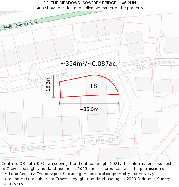 18, THE MEADOWS, SOWERBY BRIDGE, HX6 2UN: Plot and title map