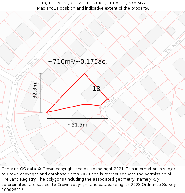 18, THE MERE, CHEADLE HULME, CHEADLE, SK8 5LA: Plot and title map