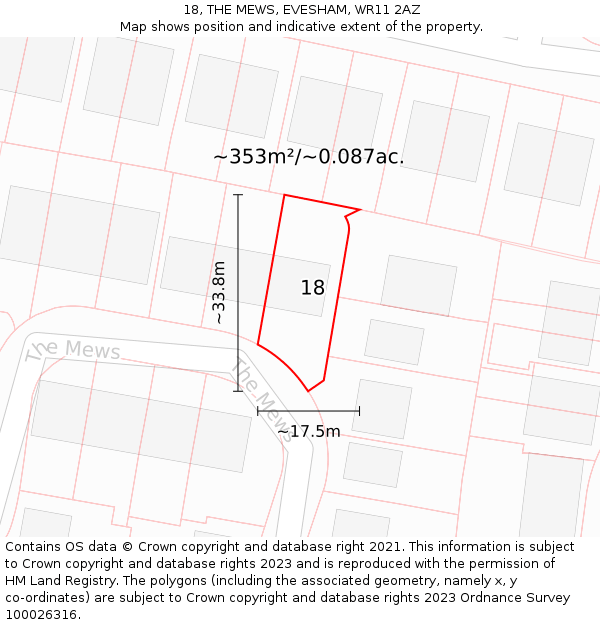 18, THE MEWS, EVESHAM, WR11 2AZ: Plot and title map