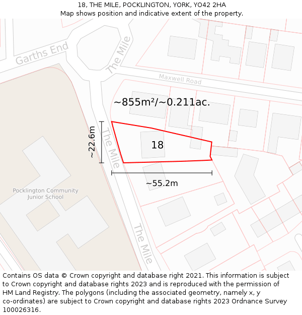 18, THE MILE, POCKLINGTON, YORK, YO42 2HA: Plot and title map