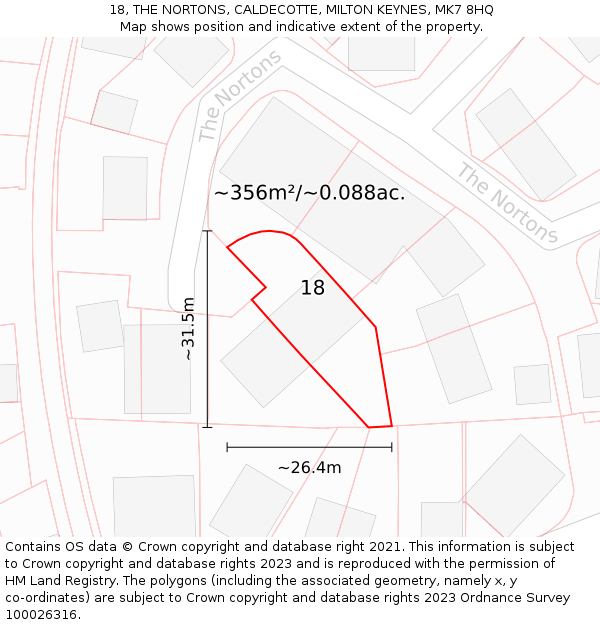 18, THE NORTONS, CALDECOTTE, MILTON KEYNES, MK7 8HQ: Plot and title map