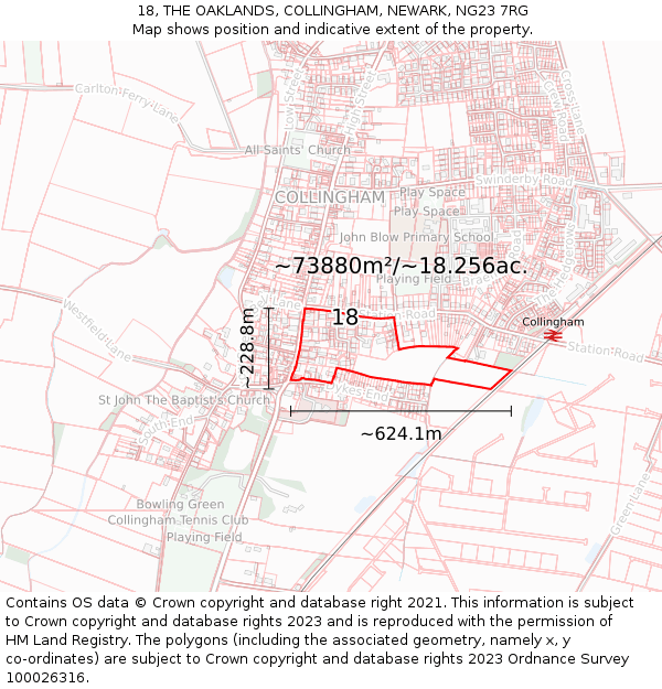 18, THE OAKLANDS, COLLINGHAM, NEWARK, NG23 7RG: Plot and title map