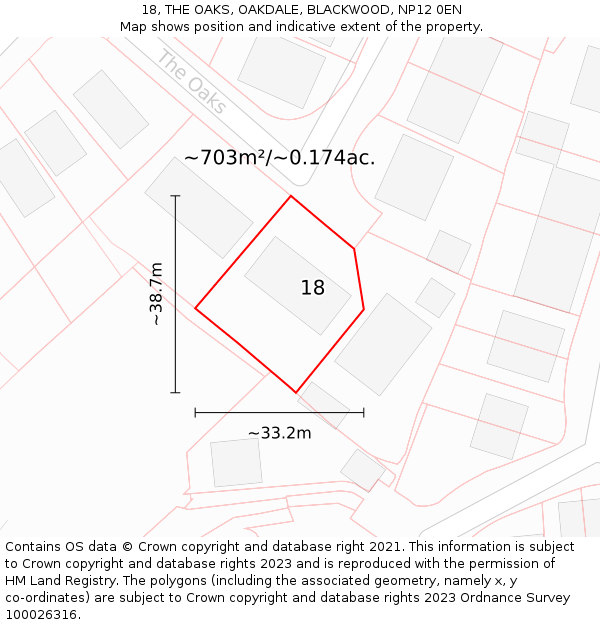 18, THE OAKS, OAKDALE, BLACKWOOD, NP12 0EN: Plot and title map