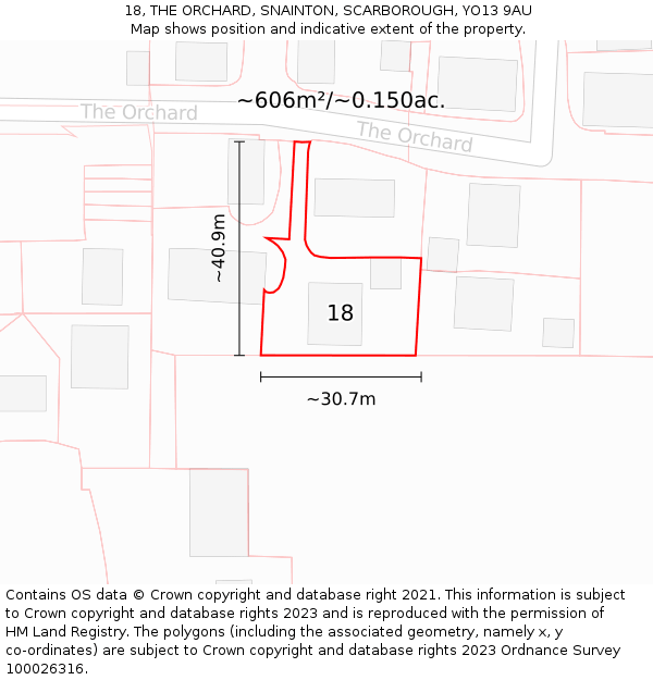 18, THE ORCHARD, SNAINTON, SCARBOROUGH, YO13 9AU: Plot and title map