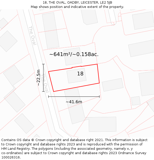 18, THE OVAL, OADBY, LEICESTER, LE2 5JB: Plot and title map