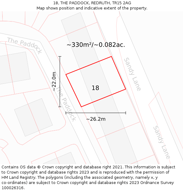 18, THE PADDOCK, REDRUTH, TR15 2AG: Plot and title map