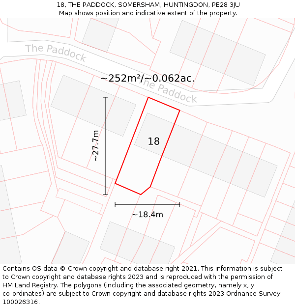 18, THE PADDOCK, SOMERSHAM, HUNTINGDON, PE28 3JU: Plot and title map