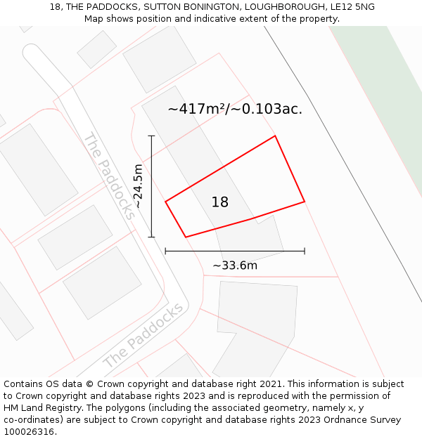 18, THE PADDOCKS, SUTTON BONINGTON, LOUGHBOROUGH, LE12 5NG: Plot and title map