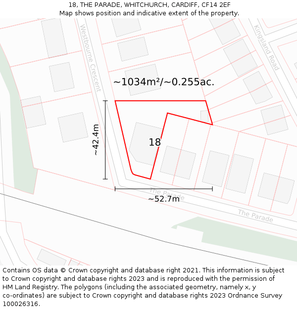 18, THE PARADE, WHITCHURCH, CARDIFF, CF14 2EF: Plot and title map