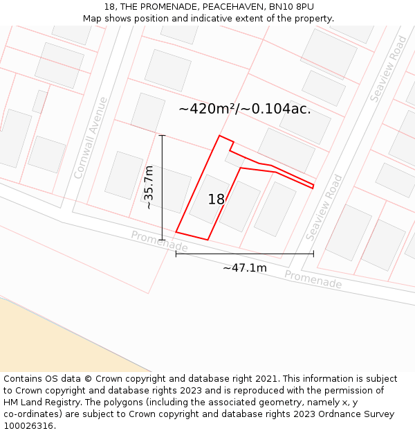 18, THE PROMENADE, PEACEHAVEN, BN10 8PU: Plot and title map