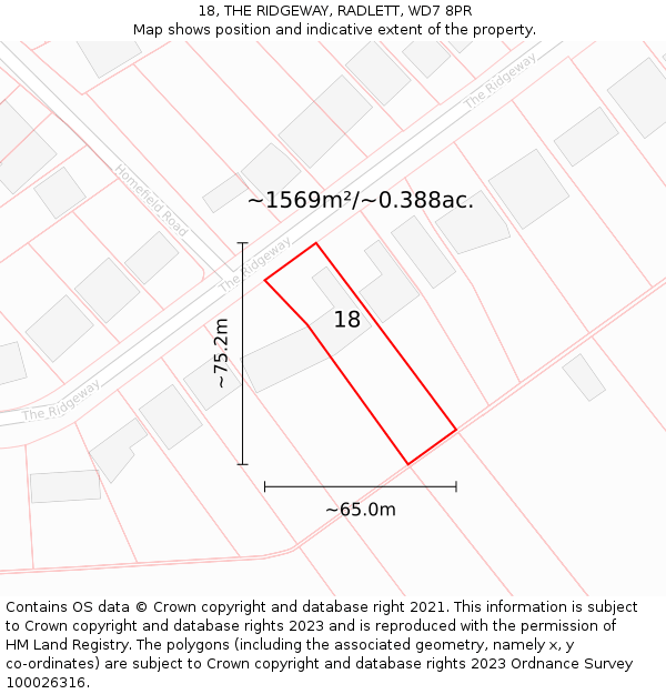 18, THE RIDGEWAY, RADLETT, WD7 8PR: Plot and title map