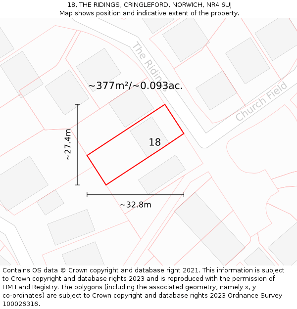 18, THE RIDINGS, CRINGLEFORD, NORWICH, NR4 6UJ: Plot and title map