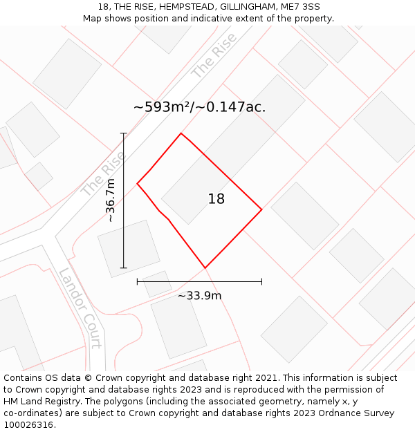 18, THE RISE, HEMPSTEAD, GILLINGHAM, ME7 3SS: Plot and title map