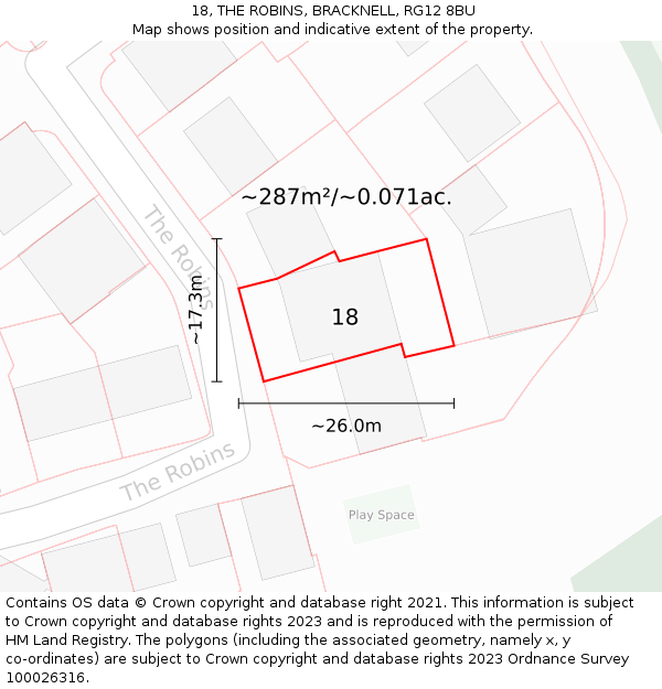 18, THE ROBINS, BRACKNELL, RG12 8BU: Plot and title map