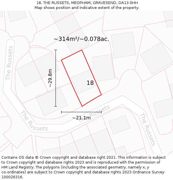 18, THE RUSSETS, MEOPHAM, GRAVESEND, DA13 0HH: Plot and title map