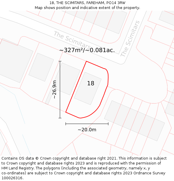 18, THE SCIMITARS, FAREHAM, PO14 3RW: Plot and title map