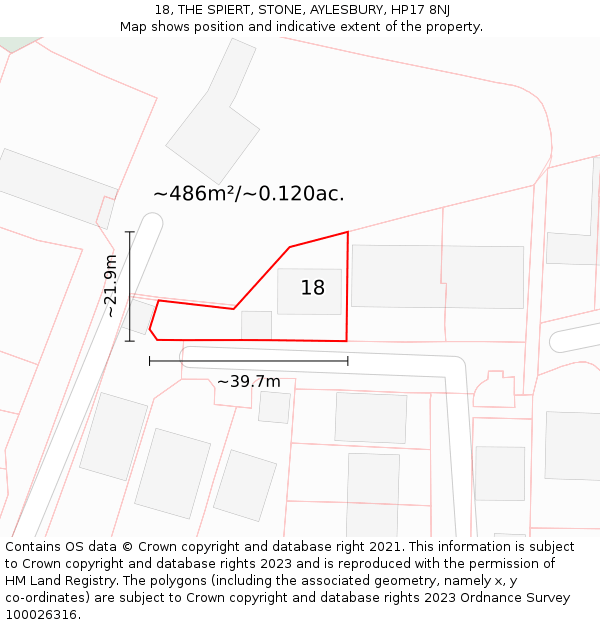 18, THE SPIERT, STONE, AYLESBURY, HP17 8NJ: Plot and title map