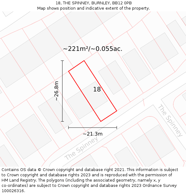 18, THE SPINNEY, BURNLEY, BB12 0PB: Plot and title map