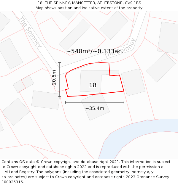 18, THE SPINNEY, MANCETTER, ATHERSTONE, CV9 1RS: Plot and title map