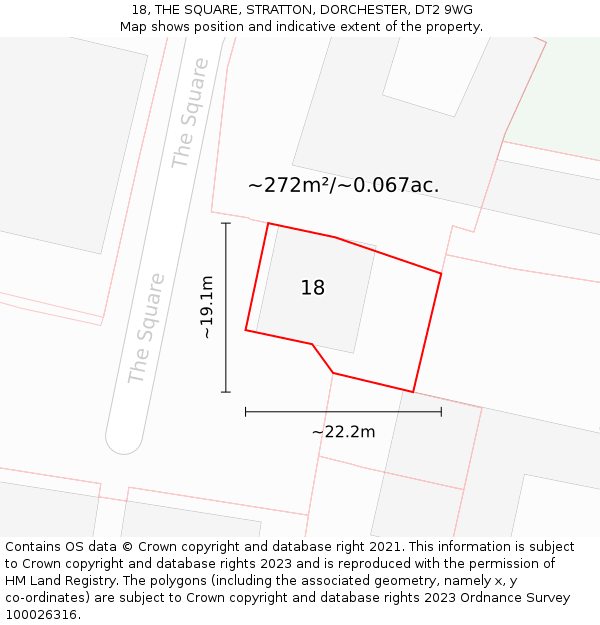 18, THE SQUARE, STRATTON, DORCHESTER, DT2 9WG: Plot and title map