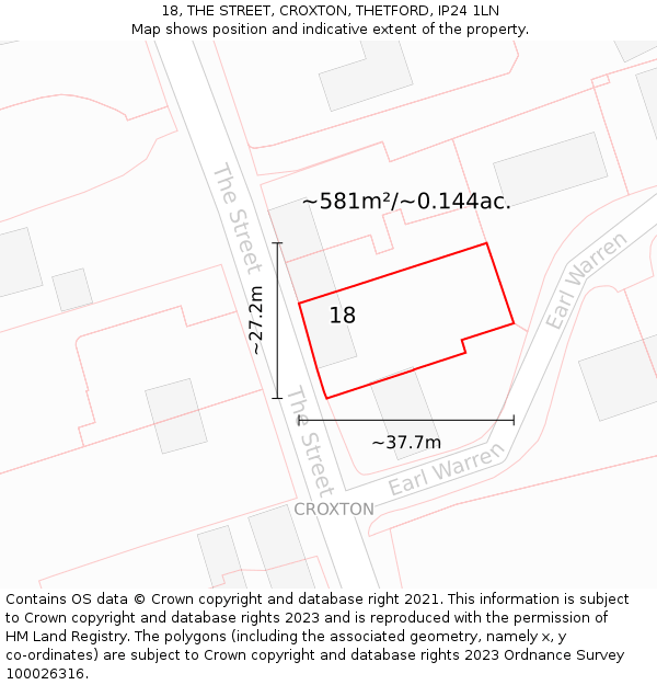 18, THE STREET, CROXTON, THETFORD, IP24 1LN: Plot and title map