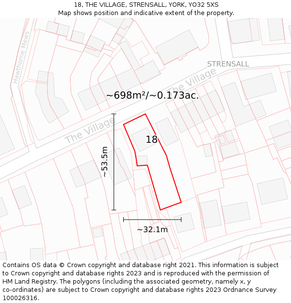 18, THE VILLAGE, STRENSALL, YORK, YO32 5XS: Plot and title map