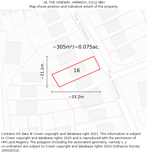 18, THE VINEWAY, HARWICH, CO12 4BH: Plot and title map