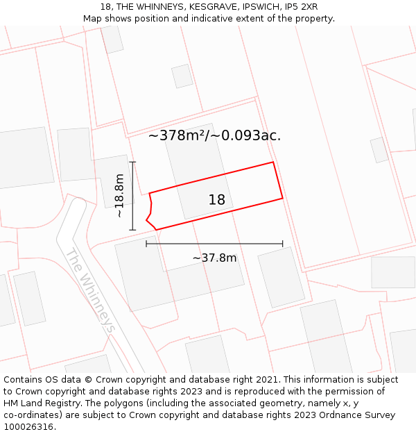 18, THE WHINNEYS, KESGRAVE, IPSWICH, IP5 2XR: Plot and title map