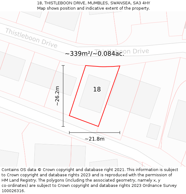 18, THISTLEBOON DRIVE, MUMBLES, SWANSEA, SA3 4HY: Plot and title map