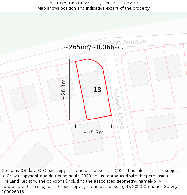 18, THOMLINSON AVENUE, CARLISLE, CA2 7BF: Plot and title map