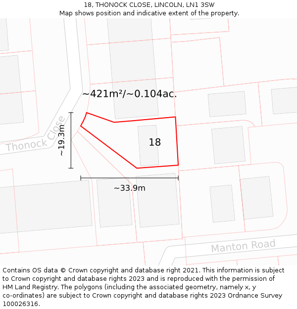 18, THONOCK CLOSE, LINCOLN, LN1 3SW: Plot and title map