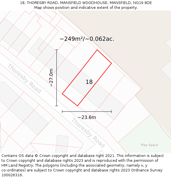 18, THORESBY ROAD, MANSFIELD WOODHOUSE, MANSFIELD, NG19 8DE: Plot and title map