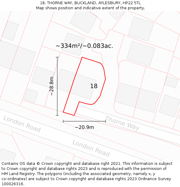 18, THORNE WAY, BUCKLAND, AYLESBURY, HP22 5TL: Plot and title map