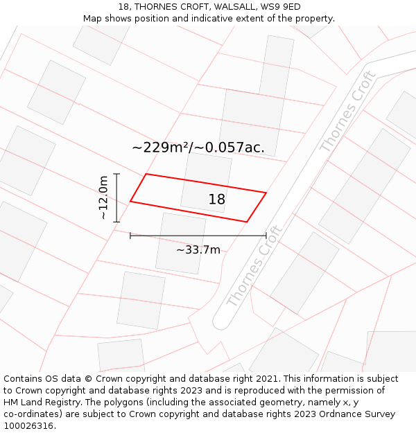 18, THORNES CROFT, WALSALL, WS9 9ED: Plot and title map