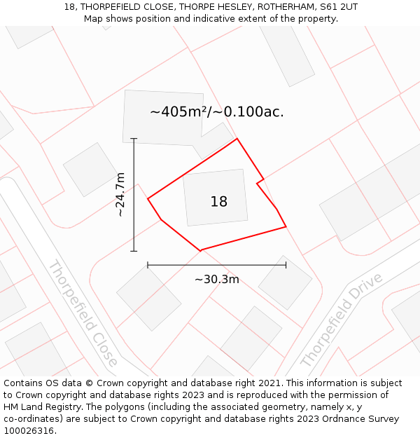 18, THORPEFIELD CLOSE, THORPE HESLEY, ROTHERHAM, S61 2UT: Plot and title map