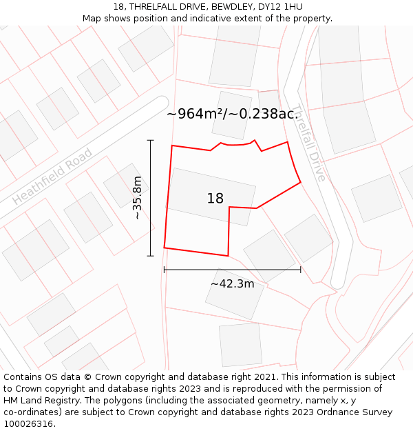 18, THRELFALL DRIVE, BEWDLEY, DY12 1HU: Plot and title map